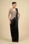 Anamika Khanna_Black Tassels, Zari V-neck Zardosi Waistcoat Dress Set _at_Aza_Fashions