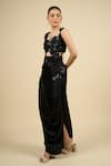 Anamika Khanna_Black Silk Embroidery, Sequins Asymmetric Skirt Set _Online_at_Aza_Fashions