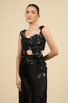 Buy_Anamika Khanna_Black Silk Embroidery, Sequins Asymmetric Skirt Set _Online_at_Aza_Fashions