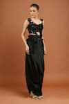 Buy_Anamika Khanna_Black Silk Embroidery, Sequins Asymmetric Skirt Set _at_Aza_Fashions