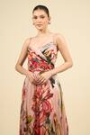 Saaksha & Kinni_Multi Color Chiffon V-neck Floral Print Harlow Dress _Online_at_Aza_Fashions