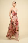 Saaksha & Kinni_Multi Color Chiffon V-neck Floral Print Harlow Dress _at_Aza_Fashions