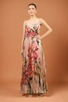 Buy_Saaksha & Kinni_Multi Color Chiffon V-neck Floral Print Harlow Dress _at_Aza_Fashions
