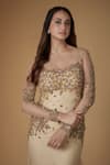 Buy_Fatiz_Gold Tulle, Lycra Sequins, Beads Square Neck Champagne Designer Gown With Veil _Online_at_Aza_Fashions