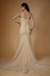 Shop_Fatiz_Gold Tulle, Lycra Sequins, Beads Square Neck Champagne Designer Gown With Veil _at_Aza_Fashions