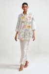 Rainas_Multi Color Cotton, Linen Embroidery, Lace Botanical Check Shirt And Pant Set _Online_at_Aza_Fashions