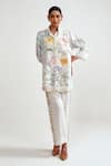 Buy_Rainas_Multi Color Cotton, Linen Embroidery, Lace Botanical Check Shirt And Pant Set _Online_at_Aza_Fashions