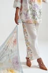 Rainas_Multi Color Cotton, Linen Embroidery, Lace Botanical Check Shirt And Pant Set _at_Aza_Fashions