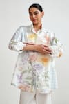 Buy_Rainas_Multi Color Cotton, Linen Embroidery, Lace Botanical Check Shirt And Pant Set 