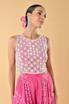 Shop_Keith Gomes_Pink Chiffon, Crepe Embroidery Round Neck Designer Jumpsuit With Cutouts _Online_at_Aza_Fashions