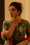 Shop_Shraddha Rambhia_Green Linen, Silk Embroidery Round Neck Printed Kurta Set With Dupatta _Online