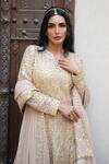 Shop_Shian_Beige Crepe, Georgette Sequins, Embroidery Split V-neck Anarkali Set _Online_at_Aza_Fashions