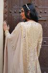 Shop_Shian_Beige Crepe, Georgette Sequins, Embroidery Split V-neck Anarkali Set _at_Aza_Fashions