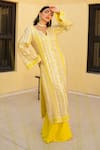Shop_Shian_Yellow Georgette Sequins, Embroidery V-neck Sunshine Designer Kurta Sharara Set _Online_at_Aza_Fashions