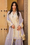 Buy_Shian_Lavender Crepe, Georgette Embroidery, Zari Round Neck Kurta Gharara Set _Online_at_Aza_Fashions