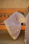 Shian_Lavender Crepe, Georgette Embroidery, Zari Round Neck Kurta Gharara Set _at_Aza_Fashions