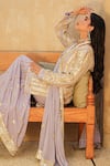Shop_Shian_Lavender Crepe, Georgette Embroidery, Zari Round Neck Kurta Gharara Set _at_Aza_Fashions
