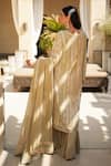 Shop_Shian_Beige Georgette Sequins, Embroidery Split V-neck Kurta Set _at_Aza_Fashions