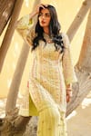 Shian_Mint Georgette Embroidery Round Neck Green Kurta Gharara Set _at_Aza_Fashions