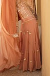 Shian_Pink Georgette Embroidery, Sequins Round Neck Salmon Kurta Sharara Set _Online_at_Aza_Fashions