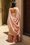 Shop_Shian_Pink Georgette Embroidery, Sequins Round Neck Salmon Kurta Sharara Set _at_Aza_Fashions