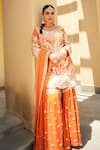 Buy_Shian_Rust Georgette Embroidery Scoop Neck Orange Kurta Set _at_Aza_Fashions