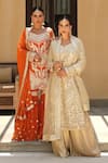 Buy_Shian_Rust Georgette Embroidery Scoop Neck Orange Kurta Set 