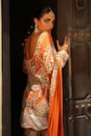 Shian_Rust Georgette Embroidery Scoop Neck Orange Kurta Set _Online