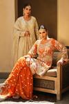 Shop_Shian_Rust Georgette Embroidery Scoop Neck Orange Kurta Set _Online