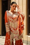 Shian_Rust Georgette Embroidery Scoop Neck Orange Kurta Set 