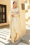 Buy_Shian_Gold Tissue Embroidery Round Neck Kurta Sharara Set _at_Aza_Fashions