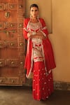 Buy_Shian_Red Georgette Sequins, Embroidery Round Neck Kurta Set _Online_at_Aza_Fashions