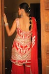 Shian_Red Georgette Sequins, Embroidery Round Neck Kurta Set _Online_at_Aza_Fashions