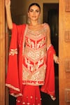 Buy_Shian_Red Georgette Sequins, Embroidery Round Neck Kurta Set 