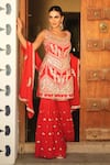 Buy_Shian_Red Georgette Sequins, Embroidery Round Neck Kurta Set _at_Aza_Fashions