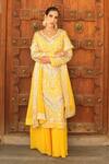 Shian_Yellow Georgette Sequins, Embroidery Round Neck Kurta Sharara Set _at_Aza_Fashions