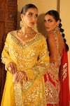 Buy_Shian_Yellow Georgette Sequins, Embroidery Round Neck Kurta Sharara Set 