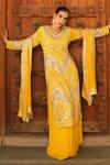 Buy_Shian_Yellow Georgette Sequins, Embroidery Round Neck Kurta Sharara Set _at_Aza_Fashions