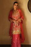 Buy_Shian_Pink Georgette Embroidery Round Neck Gajri Kurta Gharara Set _at_Aza_Fashions