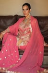 Shop_Shian_Pink Georgette Embroidery Round Neck Gajri Kurta Gharara Set _Online_at_Aza_Fashions