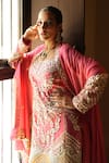 Shian_Pink Georgette Embroidery Round Neck Gajri Kurta Gharara Set _at_Aza_Fashions