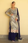 Buy_Shian_Blue Georgette Embroidery Round Neck Kurta Sharara Set _at_Aza_Fashions