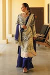 Shop_Shian_Blue Georgette Embroidery Round Neck Kurta Sharara Set 
