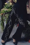 Buy_Pocket Stories_Black Microsuit Embroidery Off-shoulder Asymmetric Top And Flap Pants Set _Online_at_Aza_Fashions