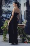 Shop_Pocket Stories_Black Microsuit Embroidery Off-shoulder Asymmetric Top And Flap Pants Set _at_Aza_Fashions