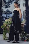 Shop_Pocket Stories_Black Microsuit Embroidery Off-shoulder Asymmetric Top And Flap Pants Set _Online_at_Aza_Fashions
