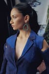 Pocket Stories_Blue Crepe Embroidery Open Neck Nightfall Printed Blazer Dress _Online_at_Aza_Fashions