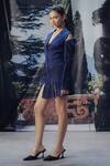 Buy_Pocket Stories_Blue Crepe Embroidery Open Neck Nightfall Printed Blazer Dress _Online_at_Aza_Fashions