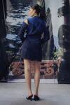 Shop_Pocket Stories_Blue Crepe Embroidery Open Neck Nightfall Printed Blazer Dress _at_Aza_Fashions