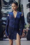 Shop_Pocket Stories_Blue Crepe Embroidery Open Neck Nightfall Printed Blazer Dress _Online_at_Aza_Fashions